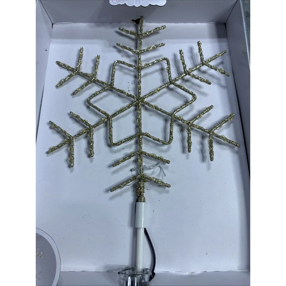 Wondershop Christmas LED Tree Topper‎ Glitter Snowflake Gold White 100 Light NEW